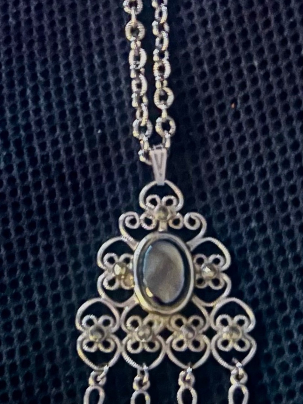 Vintage Silver-tone Filigree Pendant Necklace